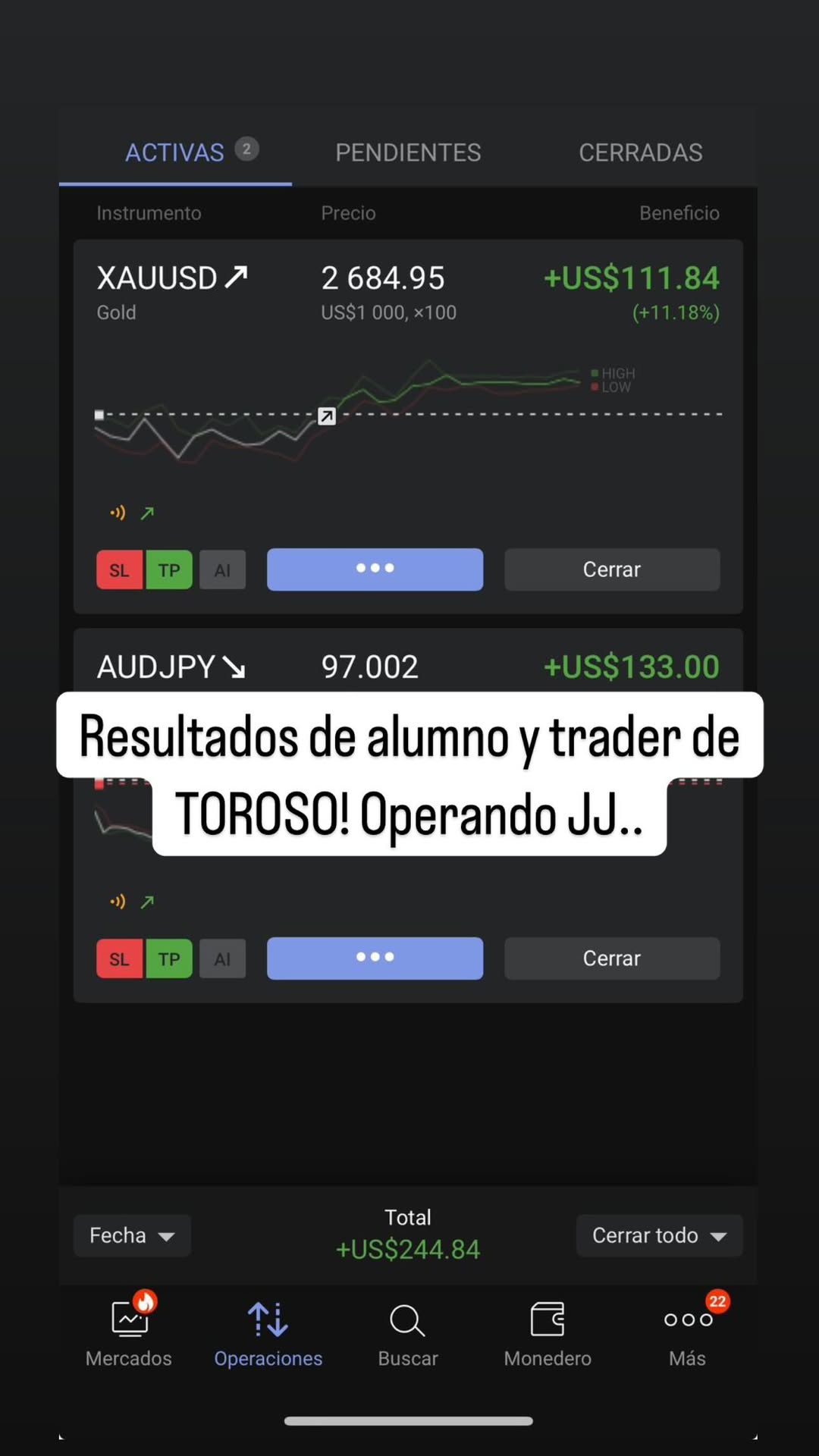 Operaciones abiertas de un alumno aplicando la estrategia JJ